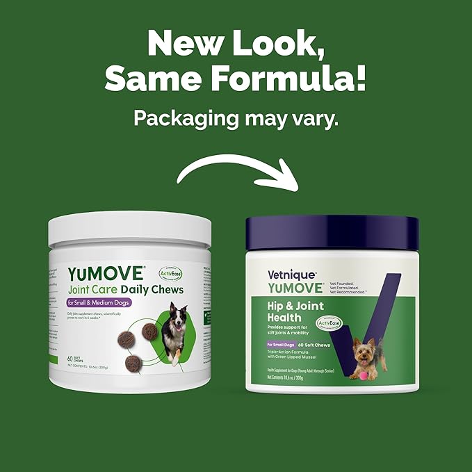YuMOVE Hip & Joint Supplement for Dogs - Clinically Proven Glucosamine, Green Lipped Mussel, Hyaluronic Acid & Omega 3 Supports Mobility, Flexibility & Joint Comfort - 60 Chews (Small/Medium Dogs)