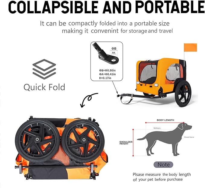 Anwick Dog Bike Trailer, Heavy Duty Dog Trailer for Bicycle, Cart Pet Bike Carrier with 3 Doors, 16" Wheels, Flag, Collapsible to Store, Pet Cart Bicycle Carrier for Small and Medium Pets