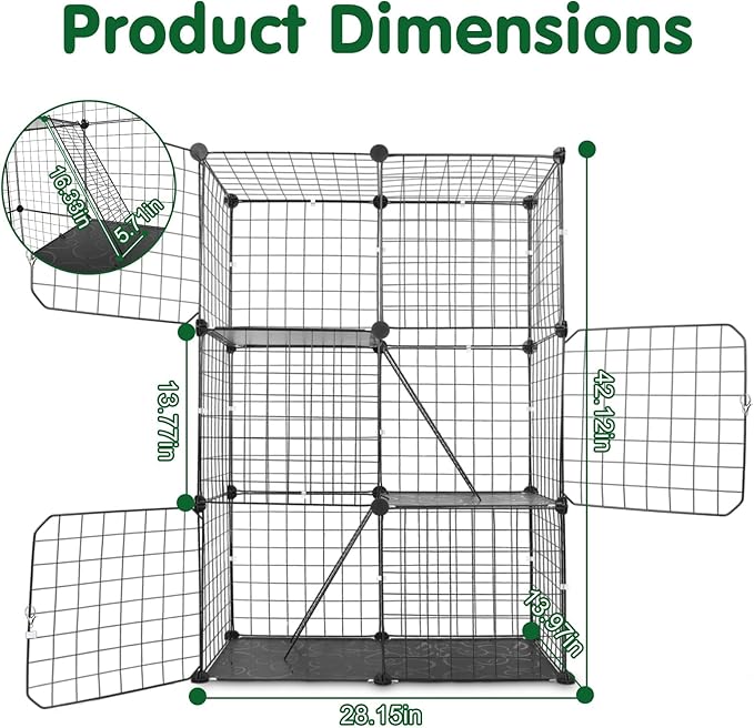 3 Tier Cat Cage, Indoor Cat Enclosures, DIY Cat Playpen Detachable Metal Wire Kennels Kitten Crate Cats House with 3 Doors 2 Ladders Large Exercise Place for 1-3 Cats/Kitten, 28"x14"x42"