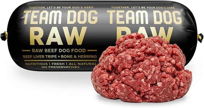 Team Dog Raw Frozen Dog Food | 65% Beef Muscle, Organ Meats, Herring & Green Tripe for Dogs | All Natural Grain Free Dog Food for Optimal Health, Digestion & Coat | 24 x 1lb Rolls