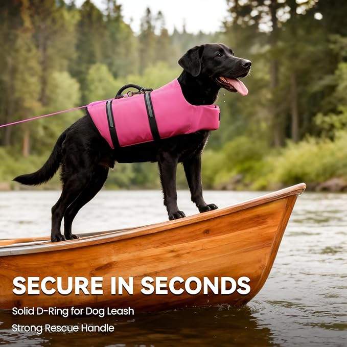 VIVAGLORY Rip Stop Dog Life Vest, Swimming Vest with Handle, Buoyancy for Doggy Puppy, Dog Life Jacket for Swimming & Boating, S, Pink