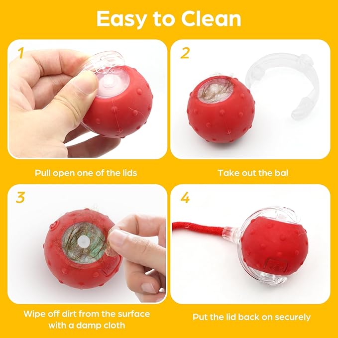 Interactive Cat Toys Ball, 2 Pcs Automatic Moving Cats Toy with Elastic Mesh Bell Tail, Rechargeable Cat Ball for Bored Indoor Adult Cats, Energetic-cat (Red+Blue)