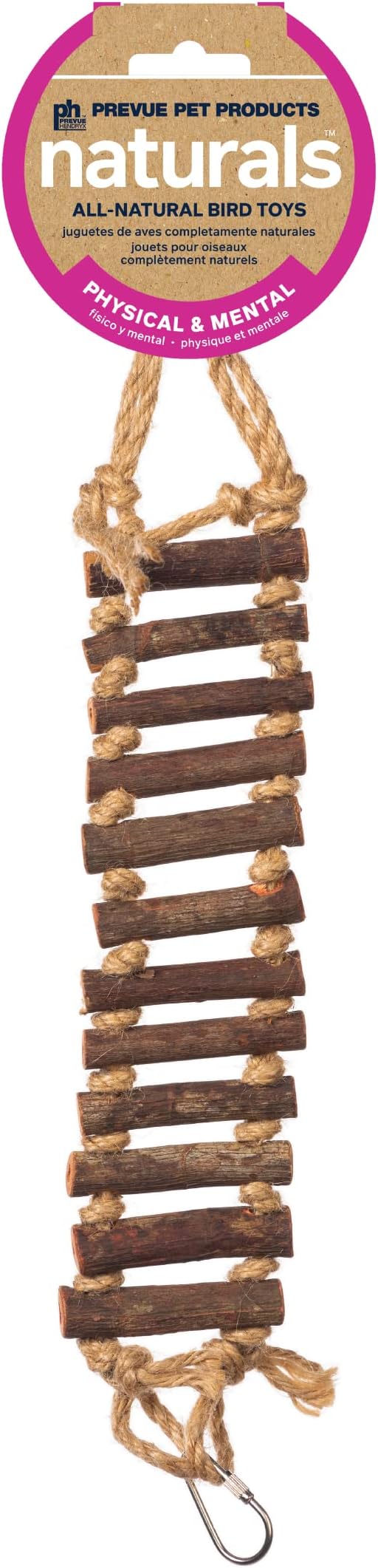 Prevue Pet Products Naturals Rope Ladder Bird Toy, Wood Stairs Climbing Activity Attachment for Birdcage, Earth Tone Brown 62806
