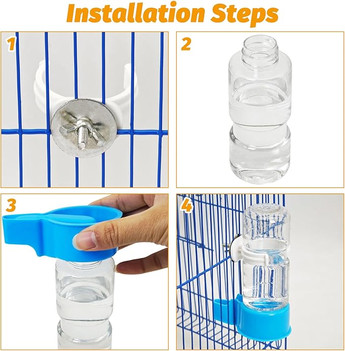 BNOSDM Automatic Bird Water Dispenser 2 Pcs No Mess Parrot Cage Water Feeder Drinker Suspended Bird Drinking Device Parakeet Cage Accessories for Budgies, Cockatiel, Conure, Canary, Finch (Blue)