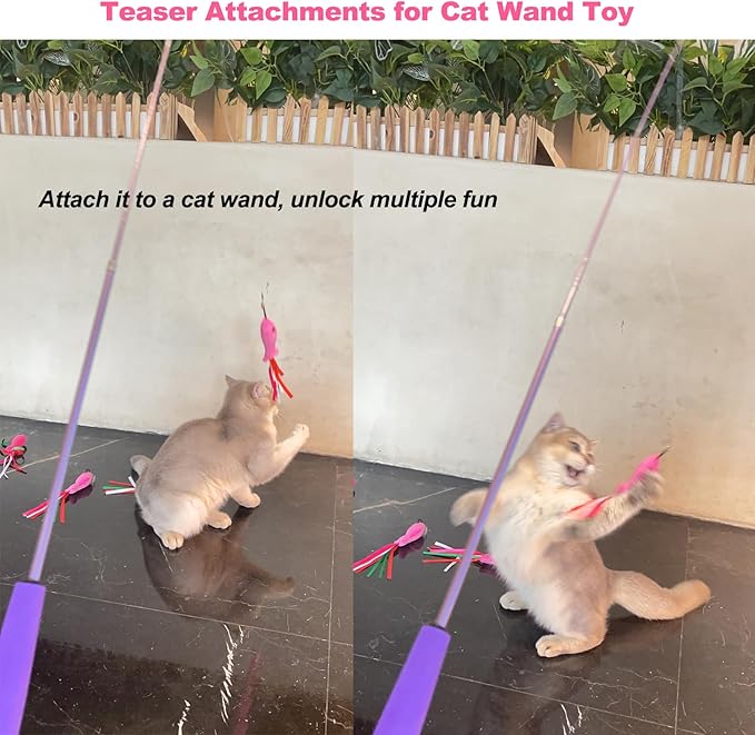 Cat Toys Catnip, 5PCS Floppy Fish Cat Toy Filled Soft Plush, Pink Flopping Fish Chew Kitten Toys, Catnip Wand Toy Attachment with Ribbons, Interactive Cat Toys for Indoor Cats Kitten Play Chew