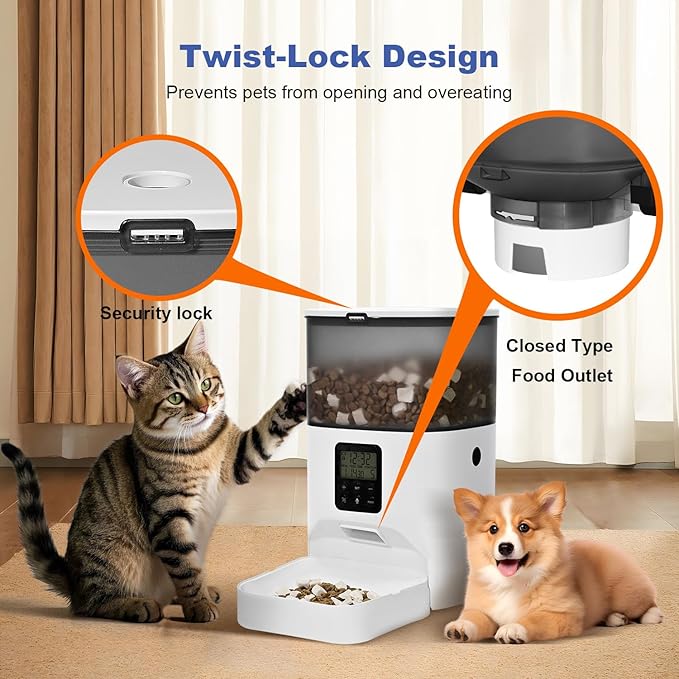 Automatic Cat Feeder, 4L Cat Food Dispenser with 10s Voice Recorder, Pet Feeder up to 8 Meals per Day, Timed Dog Feeder with Dry Food Sealed Ring