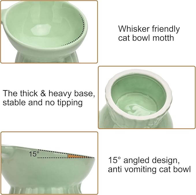 Elevated Cat Food Bowl,8 Oz Ceramic Raised and Tilted Water Bowl,Anti Vomiting and Protect Pets Spines Dishes for Fat Faced Cat, Indoor Cats,Kitten,Small Dog (Black)