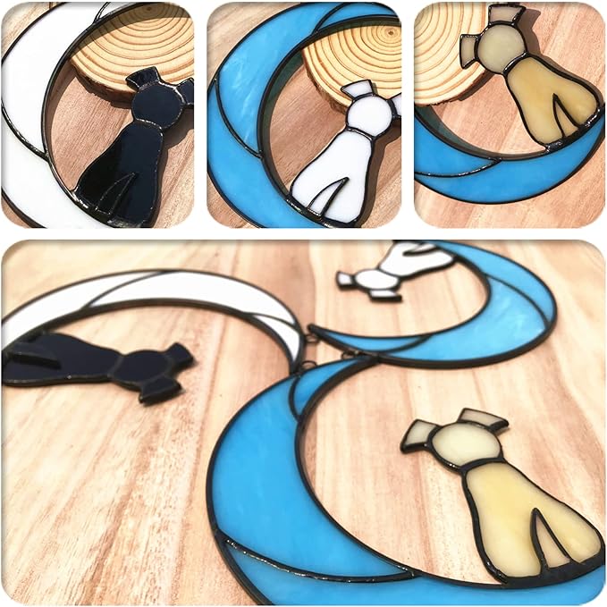 Stained Glass Rainbow Bridge Black Dog Memorial Gifts for Loss of Dog Sympathy Remembrance Suncatcher, Angel Wings Pet Loss Bereavement Gifts in Memory of Pet Passing Away Window Hanging.