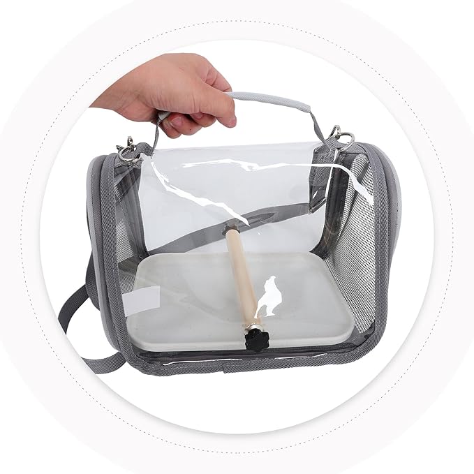 Mikikit Portable Small Bird Travel Carrier Cage with Perch Lightweight Grey Travel Bag for Parakeets, Parrots, and Small Pets Outdoor Transport