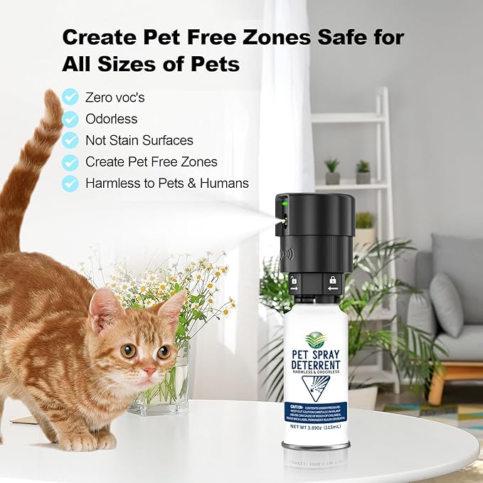 Motion Activated Pet Deterrent Spray System for Cats & Dogs Odorless Pet Deterrent, Senses Pets Up to 8 Feet Away, Friendly & Safe