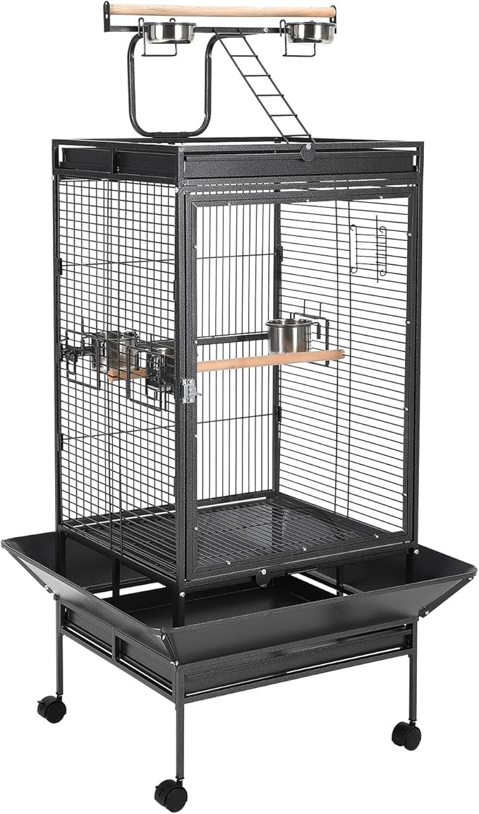 Heavy-Duty 68'' Wrought Iron Parrot Cage – Acrylic Door, 360° Rolling Stand, Perches, Stainless Steel Bowls, Escape-Proof, Easy Clean – Spacious Aviary for Macaws, Cockatoos, African Greys,