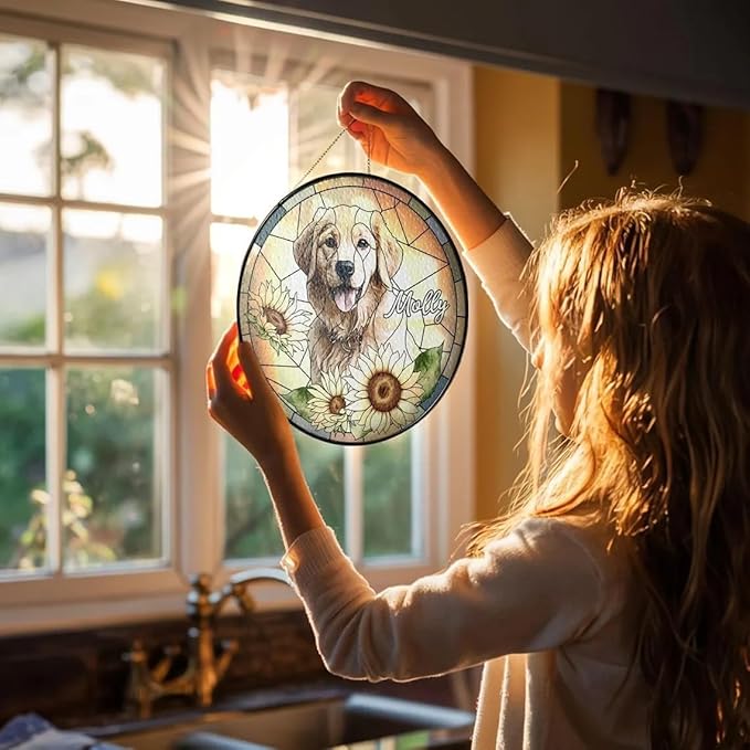 Custom Dog Portrait Stained Glass Light Catcher, Pet Memorial Stained Glass Photo Light Catcher, Staineds Glass Dog Memorial, Loss of Dogs Sympathy Gift Personalized, Pet Loss Gift /4