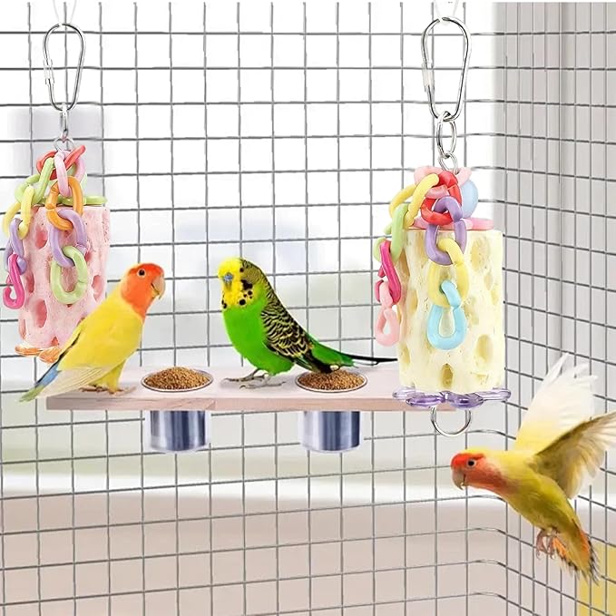 3PS Bird Chewing Toys+Sepak Takraw Bird Beak Grinding Stone Calcium Parakeet Treats for Budgies Cockatiels Conures Quaker Senegal Parrot