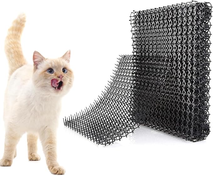 BUYTER 12 Pack 8.5 * 6.5 Inch Square Cat Scat Mats with Spikes, Cat Repellent Pads Fence Animal Barrier,Included 12 Pack Staples and 20 Pack Zip Ties (8.5''*6.5'')