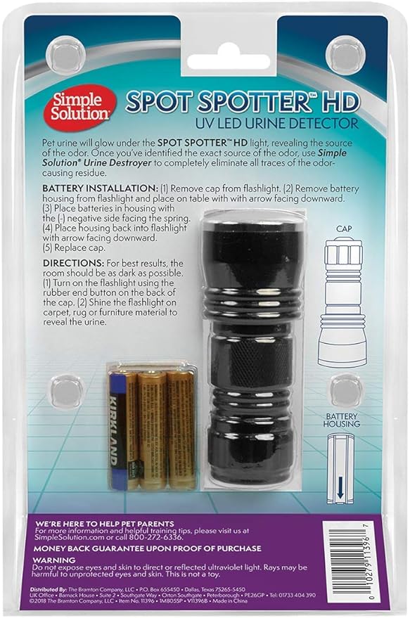 Simple Solution Spot Spotter HD UV LED Urine Detector - Spot and Eliminate Pet Urine Stains and Odors - 1 Light