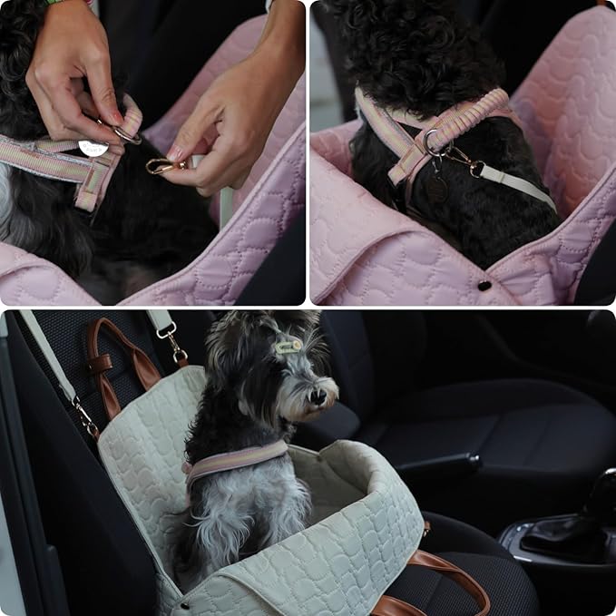 Small Dog Bag Car Safety Seat Pet Totes,Dual USE,Puppy Purse Fashion Woman Style,Trained Small Puppies Kennel Cat Pups Totes for Car Safe Seat (Pink)