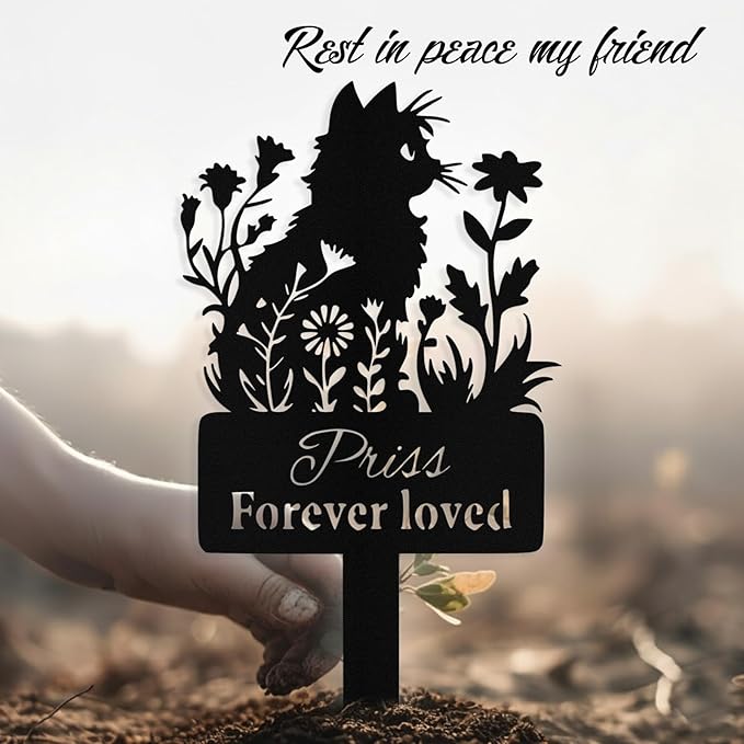 Custom Cat Grave Marker Outdoor, Personalized Metal Cat Memorial Grave Stake with Name and Date, Outdoor Waterrproof Cats Memorial Plaque
