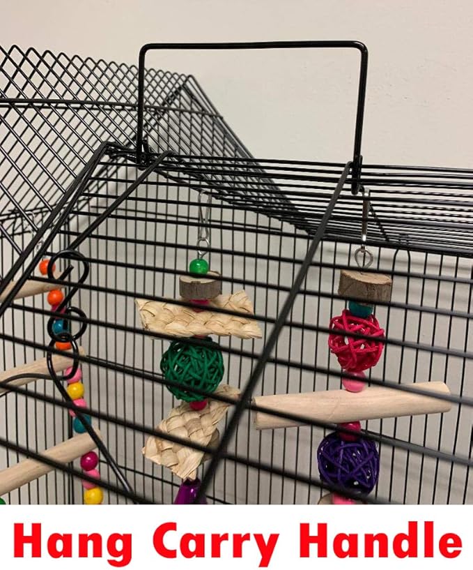 Large Canary Parakeet Cockatiel Lovebird Finch Roof Top Bird Cage with Stand -18"x14"x63" (Black with Toy)