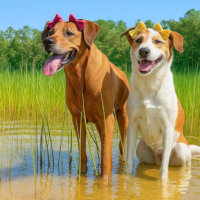 3-Pack Double Bow Dog Headbands – Dog Hairbows with Double Band, Adjustable Pet Hair Accessories for Small & Medium Dogs, Cute Hair Bows for Daily Wear & Special Occasions