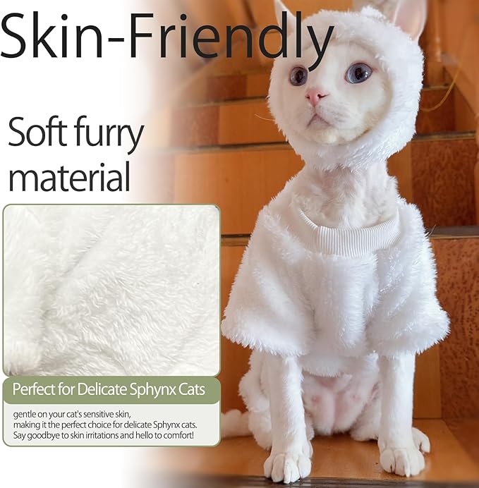 Warm Fleece Lined Winter Clothing for Sphynx & Devon Rex Cats | Soft Faux Lamb Wool | Cozy and Comfortable (Sheep Costume,S About 1.5-2kg/3.3-4.4pounds)