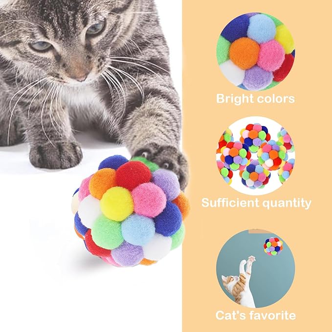 Cat Toys 6PCS - 2.36" Soft Plush Balls for Kittens & Indoor Cats | Machine-Washable Fuzzy Chew Toys, Noiseless Squeeze Play with Vibrant Colors, Durable Kitten Toy Balls (Multicolor)