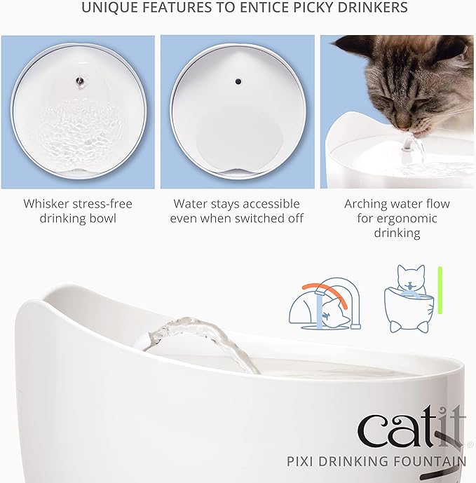 Catit PIXI Cat Drinking Fountain, Running Water Fountain, Pink