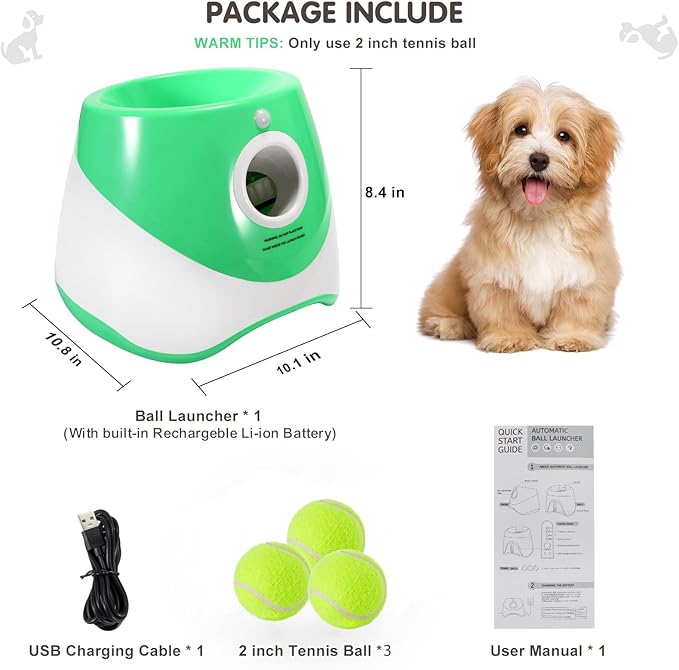 Best Automatic Ball Launcher for Dogs, USB Rechargeable Power - Indoor & Outdoor Dog Ball, Interactive Dog Fetch Tennis Ball Launcher Machine Toy for Small and Medium Dogs Comes with 3 Tennis Balls