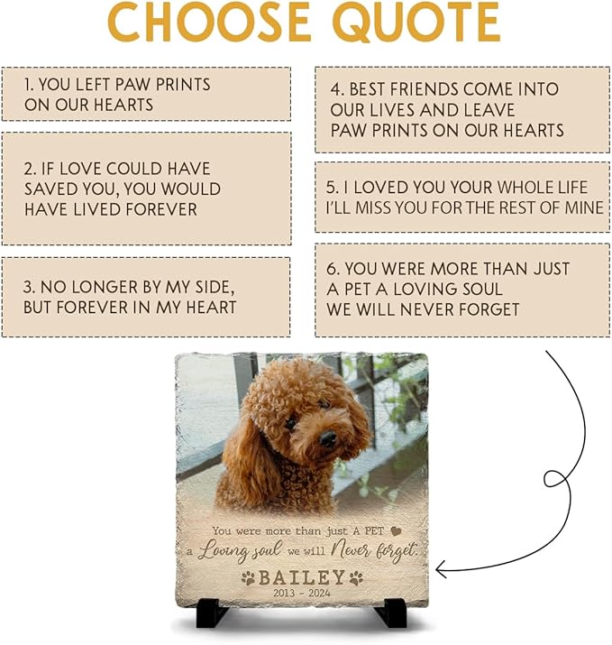 Personalized Pet Memorial Stones for Dogs - Dog Picture Frame Plaque - Square Stone as Dog Lovers Gifts for Women - Garden Decor for Cemetery