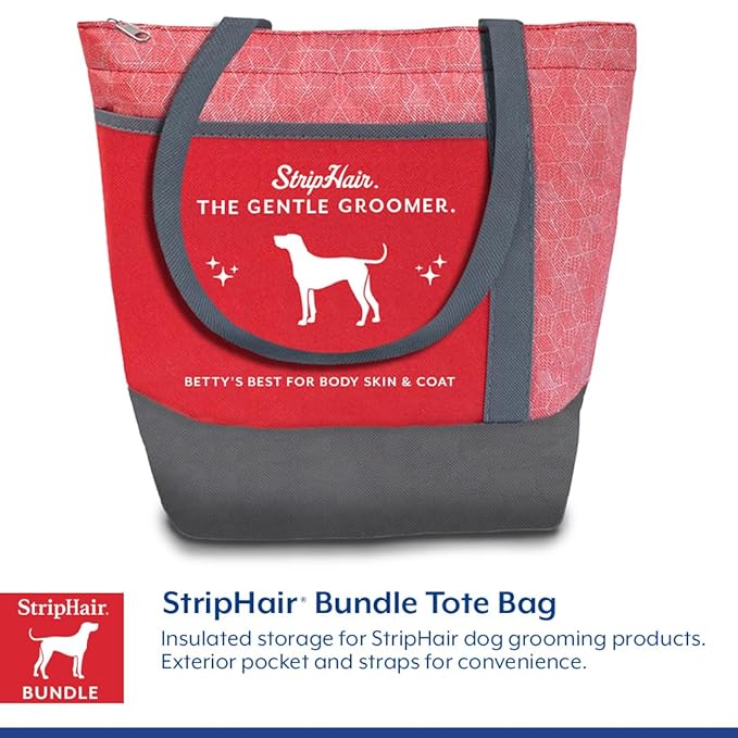 StripHair DOG Grooming Kit 8-piece: The Gentle Groomer 6-in-1 Shedding Coat Shine Massage and Pet Hair Remover Tool, Storage Pouch, 2 Packs Bamboo Wipes, 2 Coat Cleaners, Dog Bowl, Tote Bag