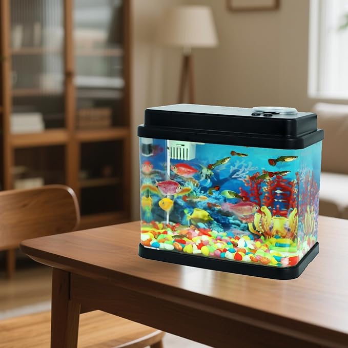Mini Aquarium, 1 Gallon Small Fish Tank, 6-Color Adjustable LED Fish Bowl, 3-in-1 Dual-Mode Water Pump with Circulation, Oxygenation and Filtration,Ideal Gift and Decoration Choices