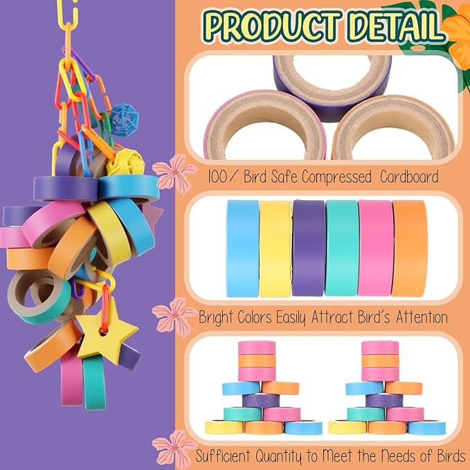 Skyygemm 36 Pcs Bagels Bird Toys Bulk for Parrots Cardboard Core Bird Toy Chewing Shredding Foraging Play Foot for Medium and Large Parrot Mini Macaws African Greys Cockatoos