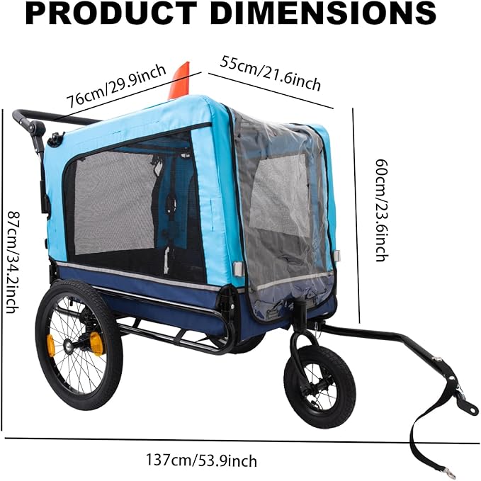 Extra Large Dog Bike Trailer, 2-in-1 Convertible Pet Stroller Cart Bicycle Carrier with Swivel Wheels & Universal Hitch, Foldable Pet/Cargo Carrier for Bicycles Camping Hiking