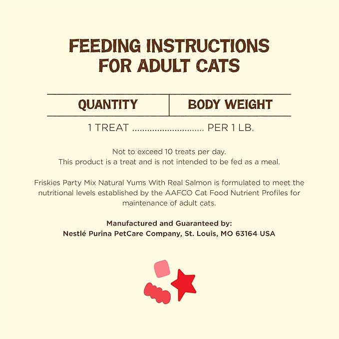 Purina Friskies Natural Cat Treats, Party Mix Natural Yums With Real Salmon and Vitamins, Minerals & Nutrients - (Pack of 6) 6 oz. Pouches