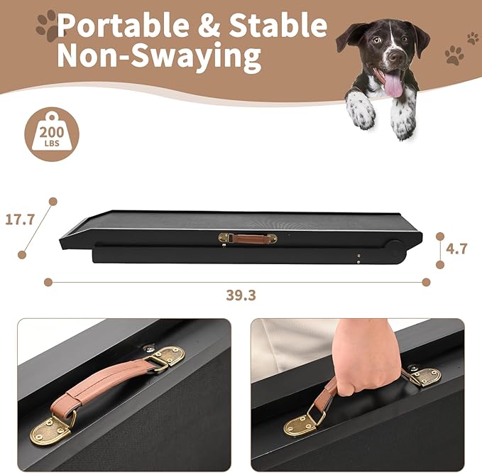 SLSY Dog Ramp for Bed, Couch & Car, Foldable Pet Ramp for Small Dogs and Cats, 4 Adjustable Heights 13.7''–19.6", Portable Stable Wooden Pet Steps with Non-Slip Pad for Sofa or Stairs