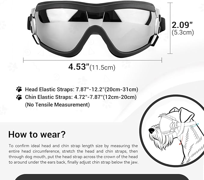 Namsan Medium Dog Goggles, UV Protection Goggles for Dogs Small Medium Breed, Doggy Sunglasses with Adjustable Straps, Windproof Dog Eye Protection for Outdoor Activities, Black