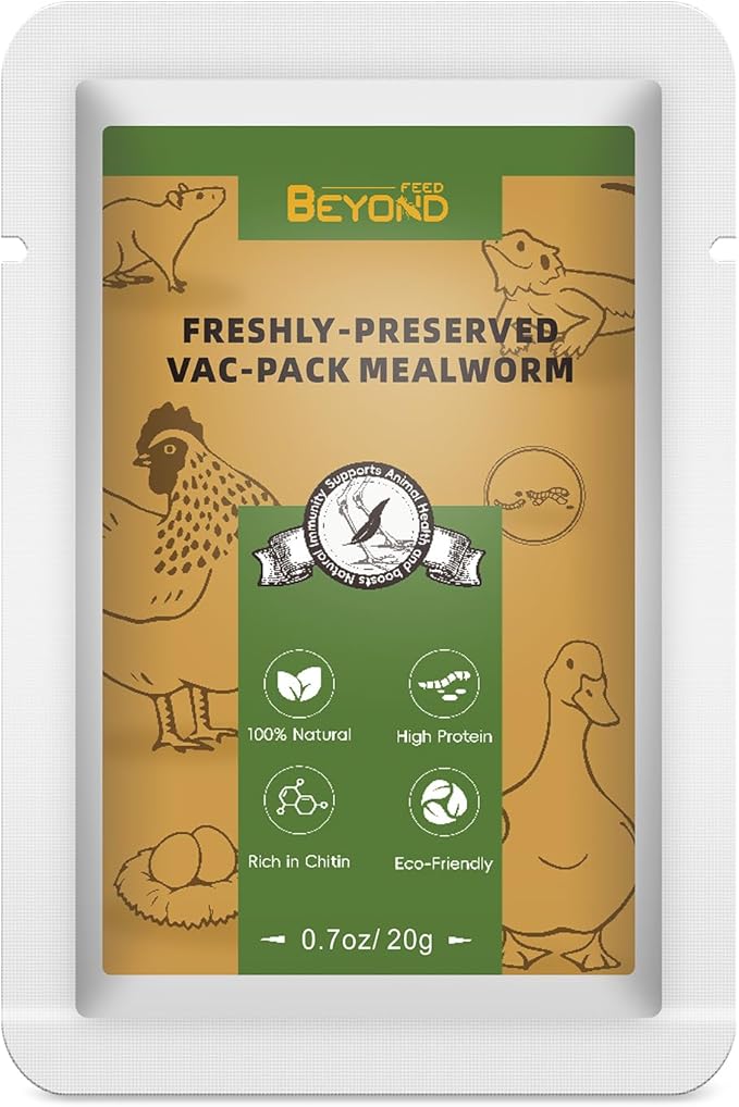 BeyondFeed™ Fresh Feeder Vac Pack Mealworms, All Natural and Preservative-Free, Ideal for Insect-Eating Reptiles, Birds, Tropical Fish, and Small Animals, 0.7 oz/ 20g *6 Packs Bundle
