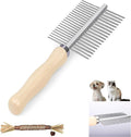 Double Row Undercoat Rake for Dogs & Cats - Wooden Handle Metal Dog Comb, Pet Grooming Dog Rake for Deshedding & Detangling