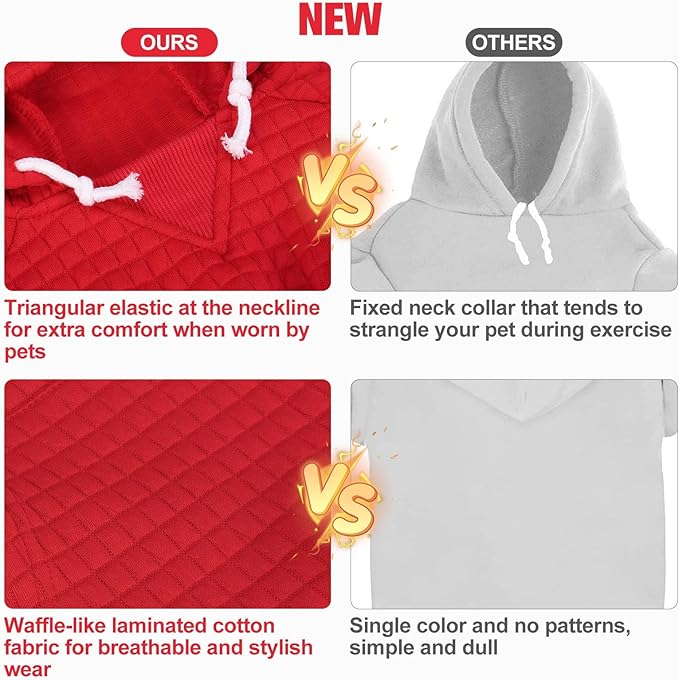 BEAUTYZOO Dog Hoodie with Leash Hole and Pocket,Dog Sweaters for Small Medium Large Dogs Boys Girls,Waffle-Like Laminated Cotton Warm Outfits for French Bulldogs, Pitbull, Winter Puppy Clothes Jacket