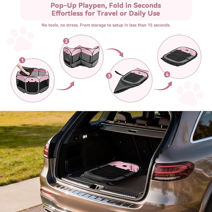 Portable Indoor Dog Playpen for Small Dogs & Puppies by A 4 Pet – 50.39" Pop-Up Soft Puppy Playpens with Bowl, Waterproof Floor, Calm Safe Space for Home, Travel & Daily Use