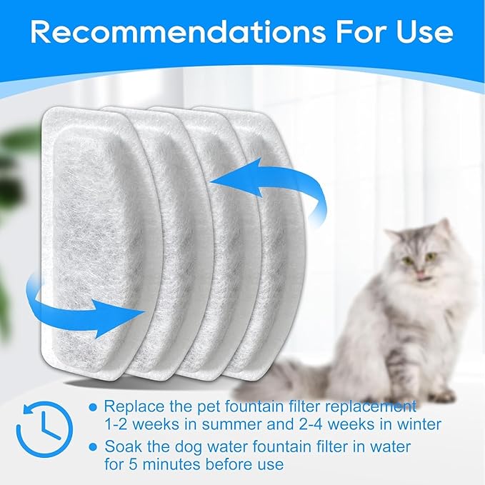 Cat Water Fountain Filter, Compatible with ORSDA D30 67oz/2L Stainless Steel Pet Water Fountains, 16 Pack Cat Fountain Filter & 8 Pack Replacement, with Three-Stage Resin Filtration System