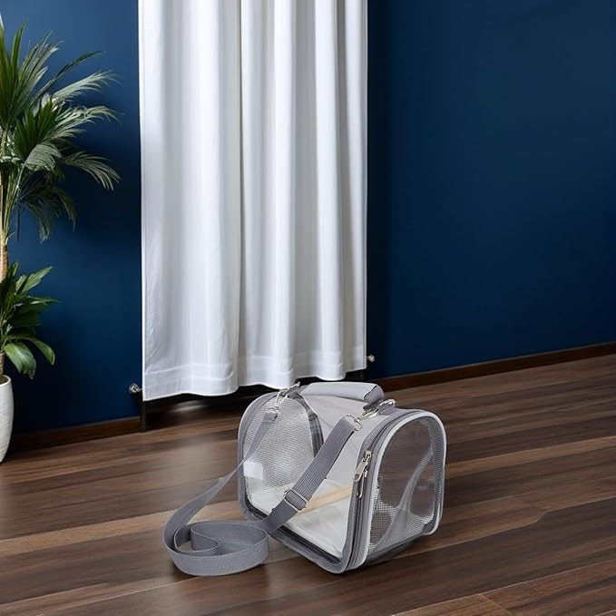 Portable Bird Travel Cage Carrier with Standing Perch, Lightweight Small Parrot and Lizard Pet Carrier Bag for Outdoor Trips, Handheld Grey Travel Cage for Budgie and Conure