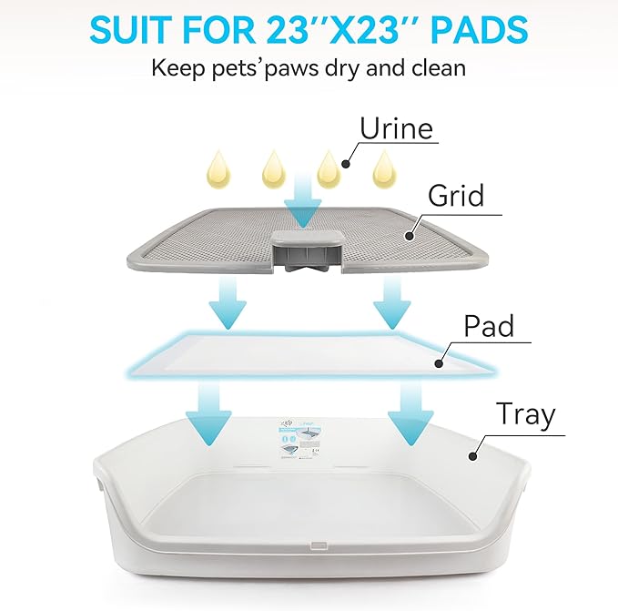 ALL FOR PAWS Dog Pee Pad Holder with Removable Post, 23.6" Indoor Dog Potty Training Tray, Puppy Toilet Litter Box for Small to Medium Sized Dogs