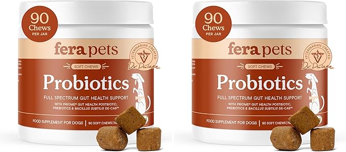 Fera Pets Probiotics for Dogs with Prebiotics and Postbiotics - Full Spectrum Gut Health Support - Promotes a Balanced Gut Microbiome - Boosts Immune Health - 90 Soft Chews (Pack of 2)