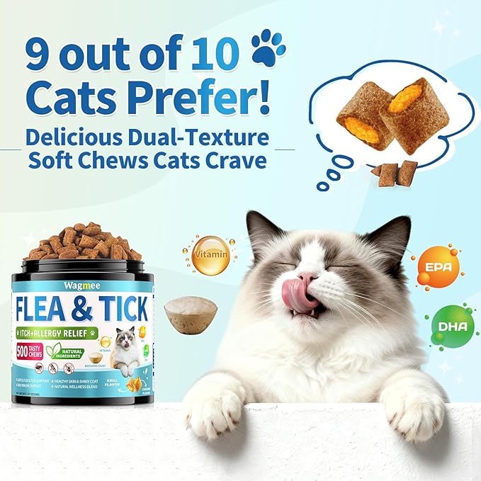 Natural Cat Flea Treatment Chewables & Flea and Tick Prevention for Dog and Cat, Supports Healthy Skin & Coat - Oral Supplement for All Breeds & Ages - Chicken