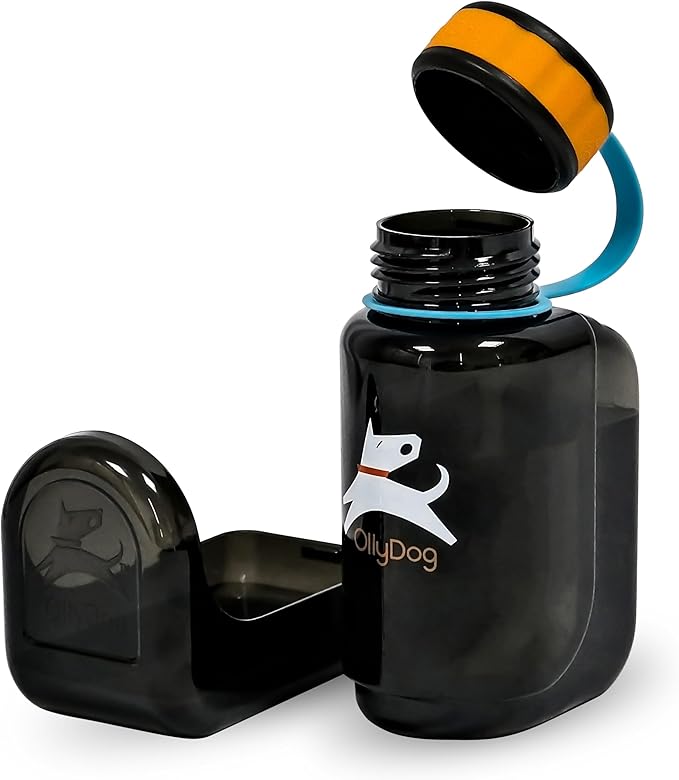 OllyDog OllyBottle | Tritan Dog Water Bottle with Detachable Bowl | BPA Free Leakproof Pet Dispenser | Hiking Travel (600ML, Chromatic)