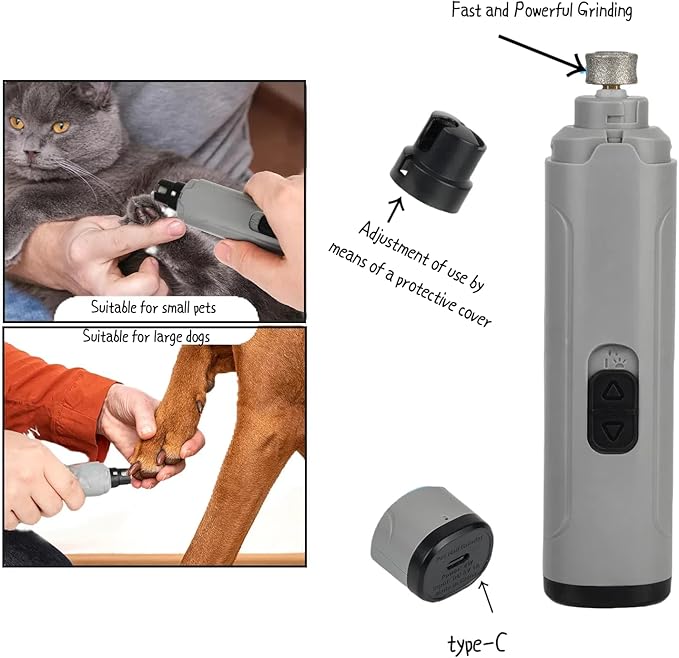 Pet Nail Grinder with LED Light, 2 Speeds & Diamond Bit Grinder - Quiet Electric Dog Nail Trimmer for Small to Large Dogs, Cats, Puppies - USB Rechargeable File for Painless Paw Care at Home