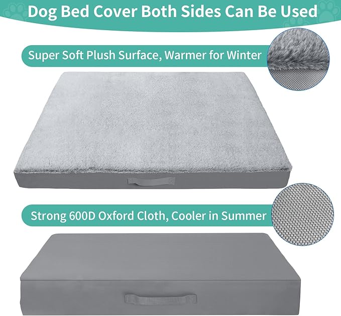 COSHNIBI Dog Bed Covers Replacement Washable,Waterproof Bed Covers Soft Plush Replacement with Zipper & Removable for Dog/Cat 36''Lx27''Wx4''H-Grey
