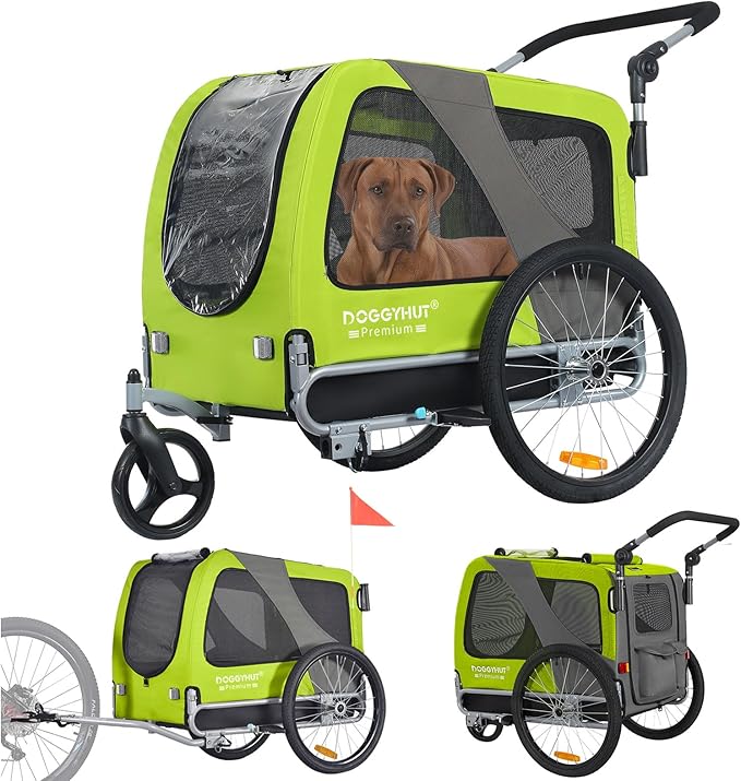 DOGGYHUT® Premium Large/XL Pet Bike Trailer & Stroller for Large Sized Dog or Multiple Small Dogs,Low Center of Gravity,Parking Brakes,Easy Folding Frame,Bicycle Carrier