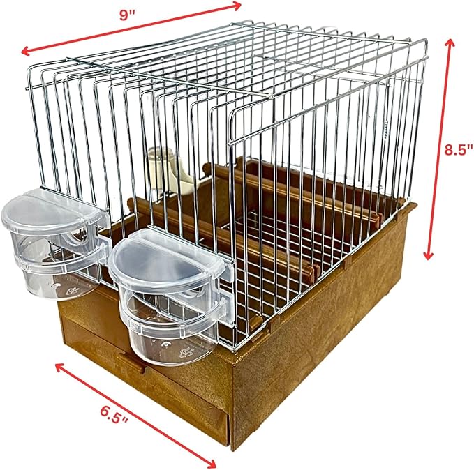 2GR Song Cage for Show Training, Lightweight Exhibition Bird Cage Ideal for Canaries, Finches, and Lovebirds, Travel Bird Cage with Two Feeders, One Drinker and Plastic Tray