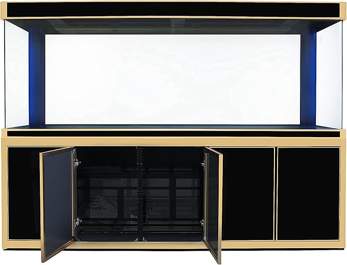 350 Gallon Glass Aquarium with Aluminum Cabinet - Including Sump for Filtration and Circulation, Plumbing, LED, Black with Gold Trim